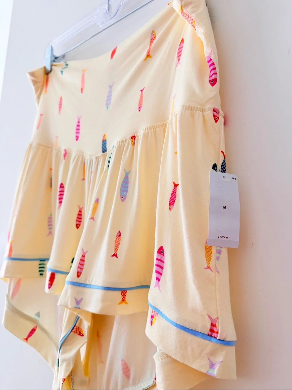 Old Navy Maternity Pajama Set NWT Butter Yellow Fish Print Button Top Shorts M